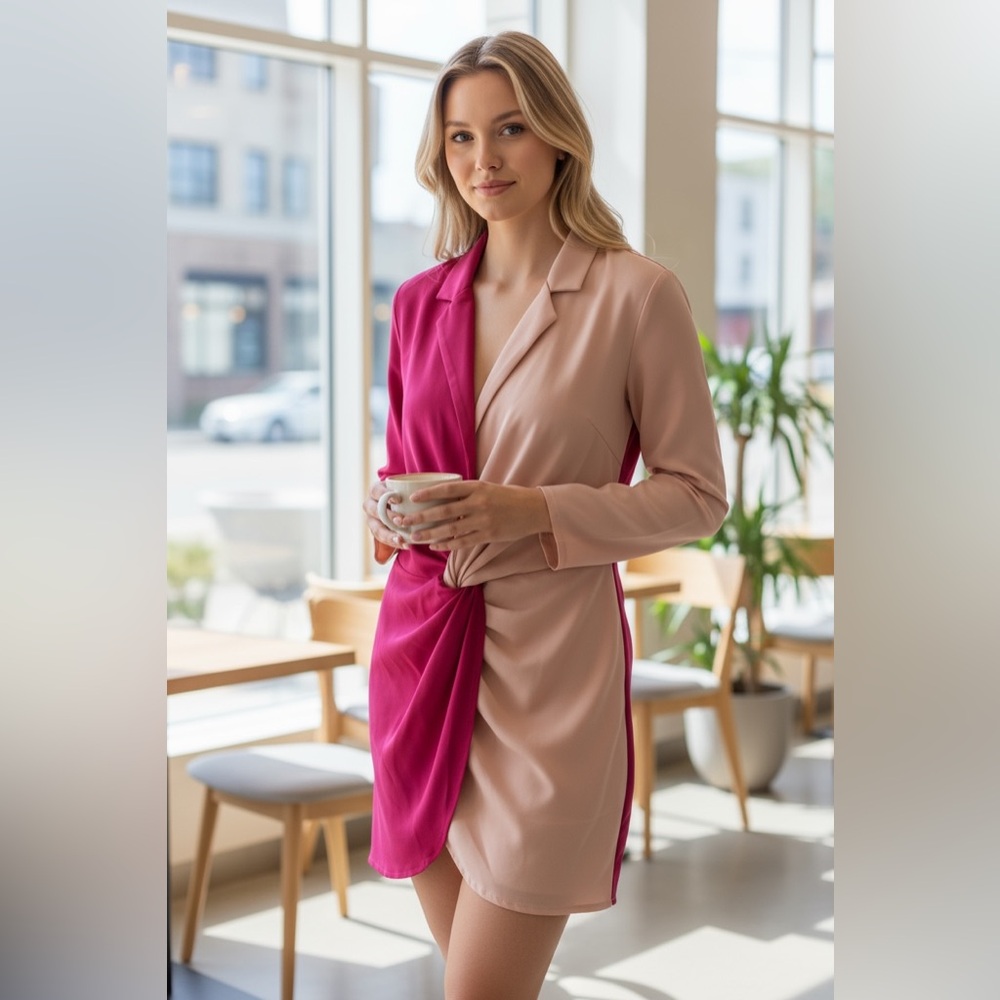 Chic Women's Two-Tone Mini Dress - Pink
